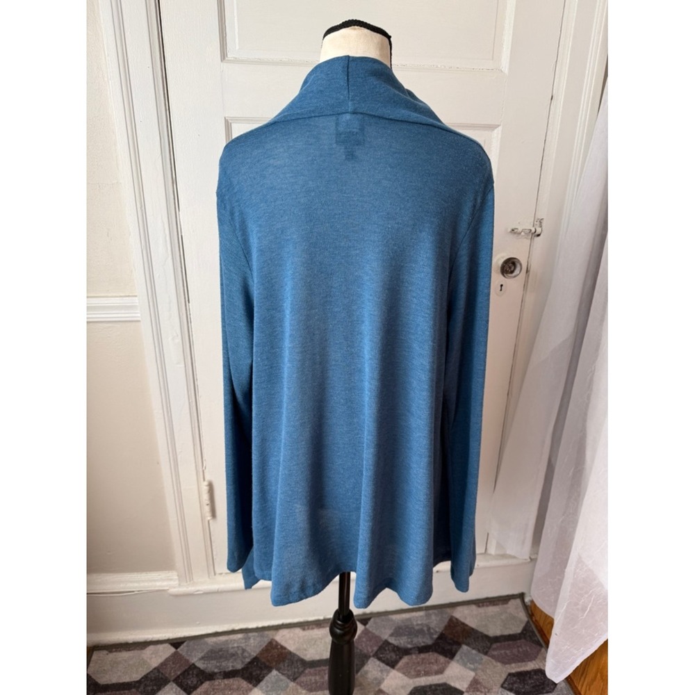 Bobeau Teal Blue Wrap Cardigan Shawl Poncho Sweater Asymmetric Lagenlook Lg - Picture 10 of 11